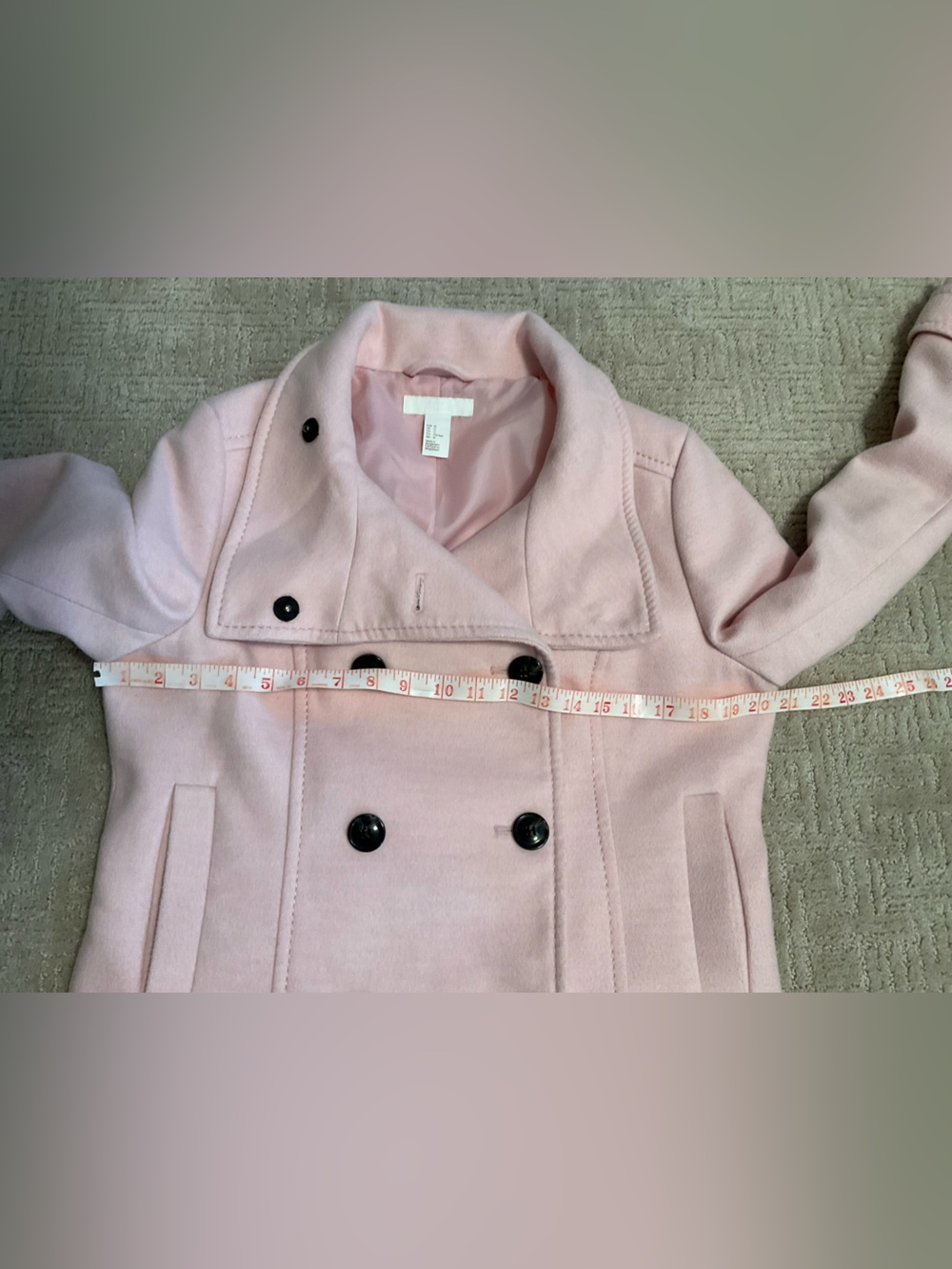 💕 H&M Pink Peacoat Sz 12 Double Breasted EUC Minimalist Coquette Classic Chic - Picture 12 of 14